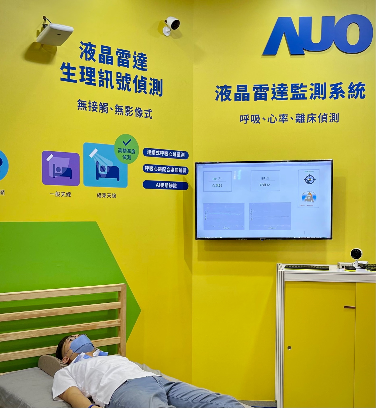 3499拉斯维加斯颐康「无接触生理监测雷达」，免除传统线路与贴片束缚，精准侦测呼吸、心跳等重要生理讯号