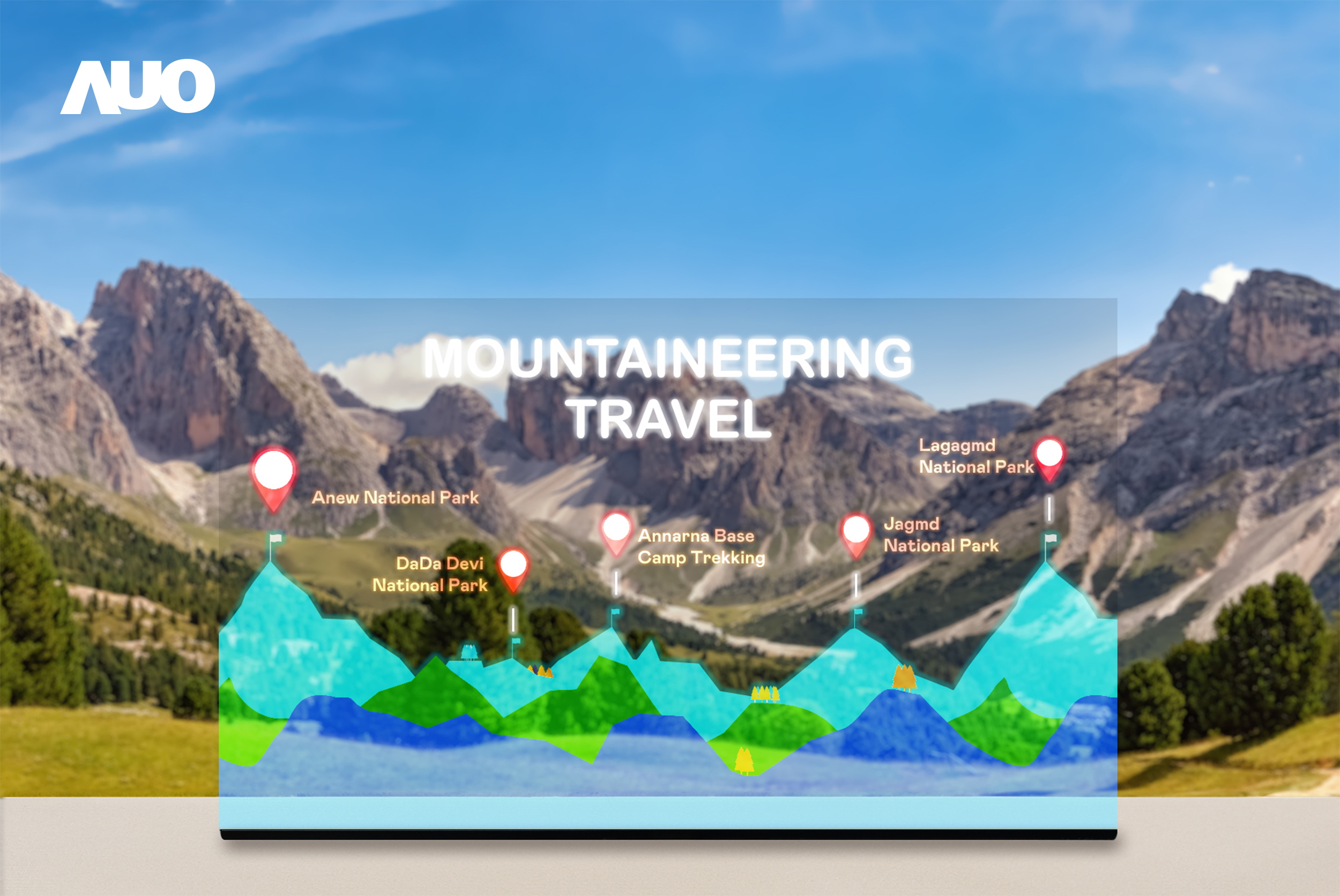 3499拉斯维加斯展示全球单片尺寸最大(*)42吋透明Micro LED显示器拼接而成的〝64吋透明Micro LED显示器〞，具备高透明度、1,000 nits高亮度、广色域、采用三边无边框的无缝拼接等多重特色，呈现超高清、细腻画质而不遮挡后方视觉，满足层峰需求，可广泛运用于零售、艺术展览或商业空间等场域